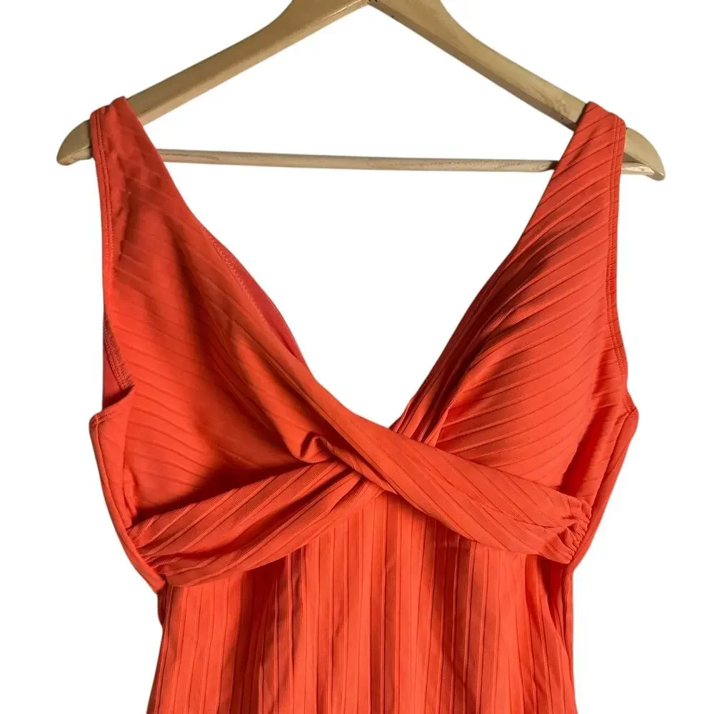 Sea Level Tangerine Orange Vesper Cross Front V-Neck One Piece Swimsuit Size 14